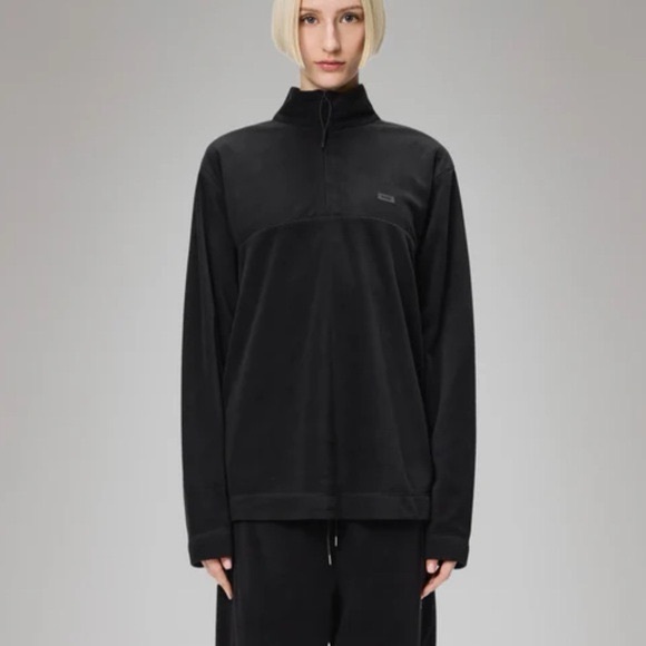 NWT RAINS Addis Fleece Half Zip Pullover Sweatshirt Black Unisex - Picture 1 of 5